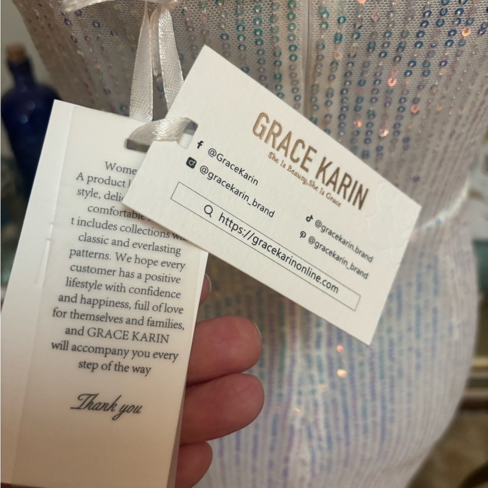 Grace Karin White Sequin Mini Dress Spaghetti Strap Sleeveless Bodycon Size S - Picture 11 of 13